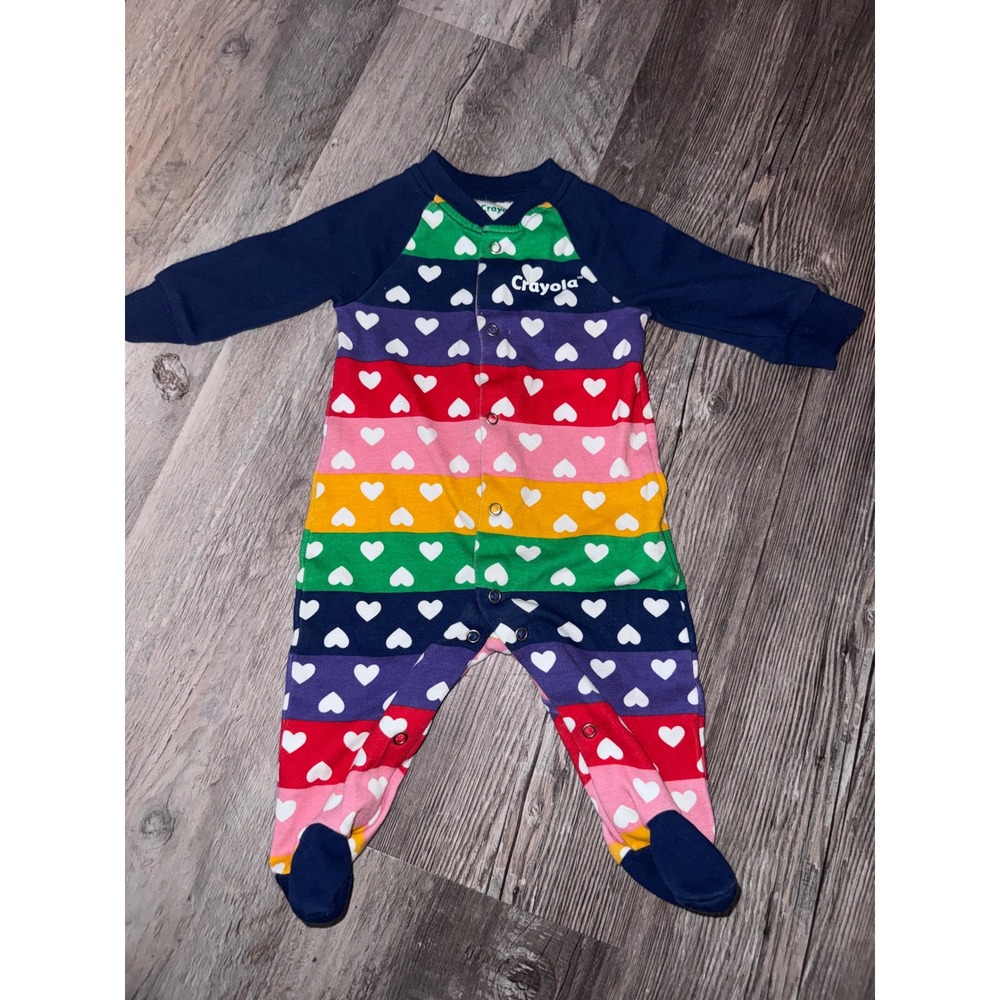 Crayola Baby Rainbow Heart Striped Footed Sleeper Pajamas Navy‎ Blue 3M
